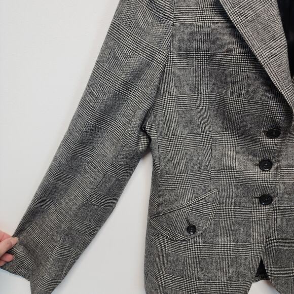 Hackett London Check Blazer Lady Jacket Size S Grey Wool Cashmere Office Chic - Picture 7 of 16